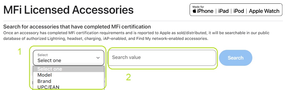 كيف تعرف شركات الشواحن المعتمدة من أبل - البحث في قاعدة البيانات العامة لملحقات MFi المعتمدة