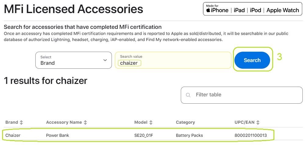 How to tell if a charger is Apple certified - chaizer- MFI Data base