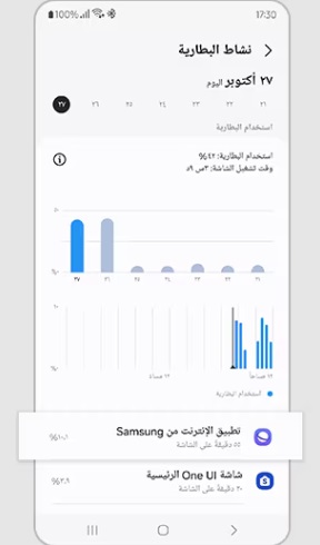 استهلاك التطبيقات لبطارية سامسونج